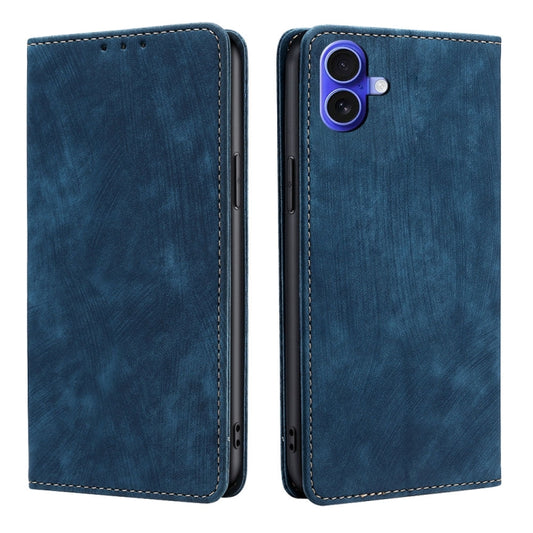 For iPhone 16 Plus RFID Anti-theft Brush Magnetic Leather Phone Case(Blue) by buy2fix
