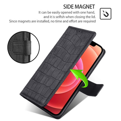 For iPhone 16 Plus Skin Feel Crocodile Magnetic Clasp Leather Phone Case(Black) - iPhone 16 Plus Cases by buy2fix | Online Shopping UK | buy2fix