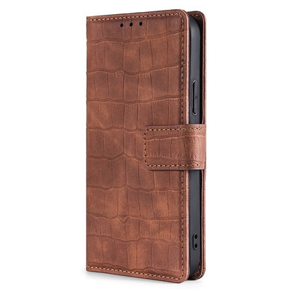 For iPhone 16 Plus Skin Feel Crocodile Magnetic Clasp Leather Phone Case(Brown) by buy2fix