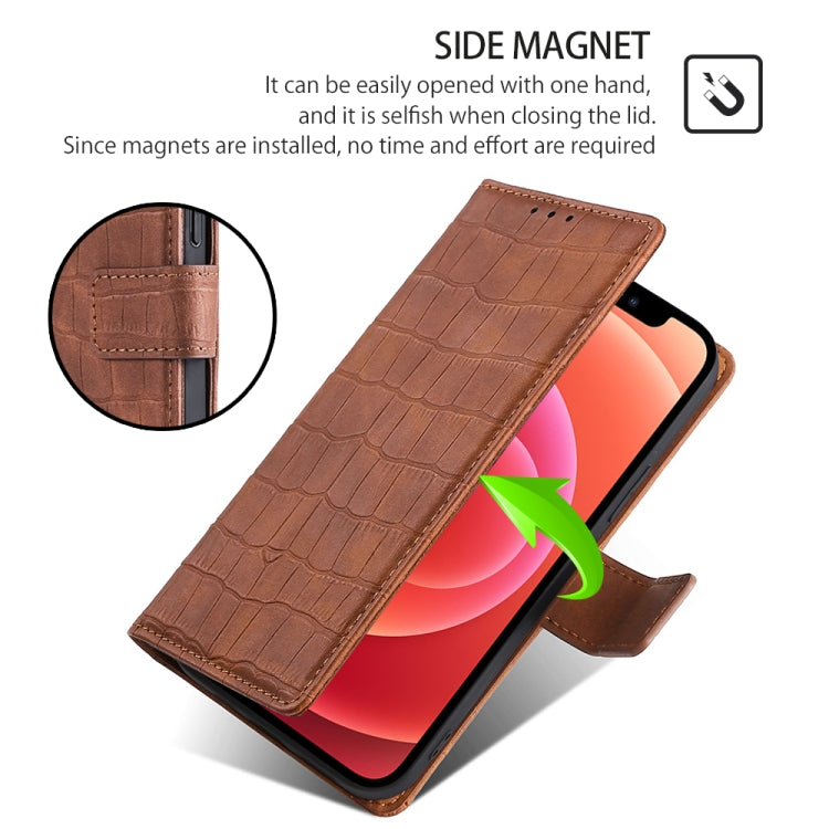 For iPhone 16 Plus Skin Feel Crocodile Magnetic Clasp Leather Phone Case(Brown) by buy2fix