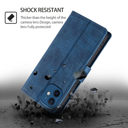 For iPhone 16 Plus Skin Feel Crocodile Magnetic Clasp Leather Phone Case(Blue) by buy2fix