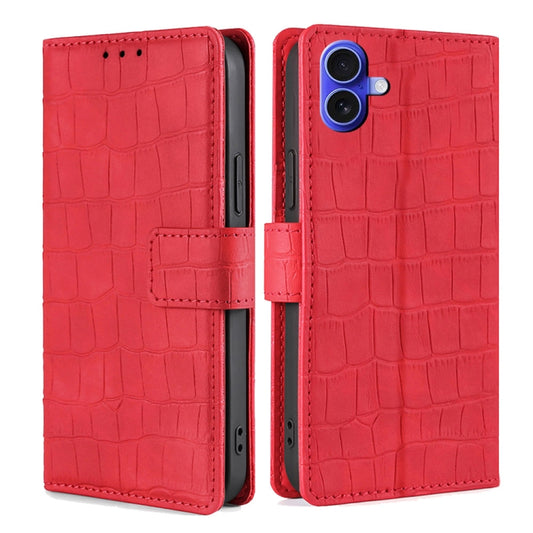For iPhone 16 Plus Skin Feel Crocodile Magnetic Clasp Leather Phone Case(Red) by buy2fix