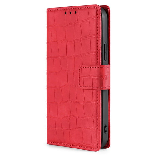 For iPhone 16 Plus Skin Feel Crocodile Magnetic Clasp Leather Phone Case(Red) by buy2fix