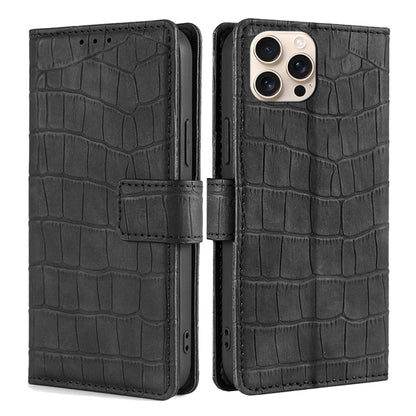 For iPhone 16 Pro Skin Feel Crocodile Magnetic Clasp Leather Phone Case(Black) by buy2fix