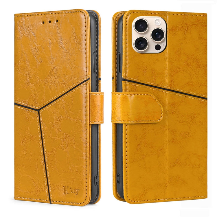 For iPhone 16 Pro Max Geometric Stitching Leather Phone Case(Yellow) - iPhone 16 Pro Max Cases by buy2fix | Online Shopping UK | buy2fix