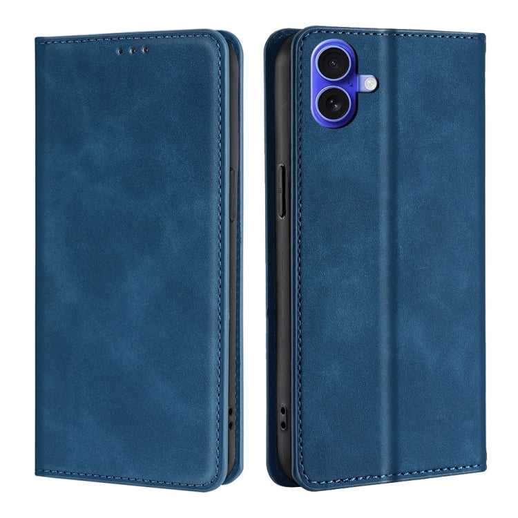 For iPhone 16 Skin Feel Magnetic Leather Phone Case(Blue) - iPhone 16 Cases by buy2fix | Online Shopping UK | buy2fix