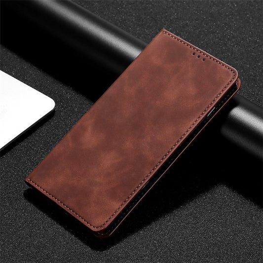For iPhone 16 Plus Skin Feel Magnetic Leather Phone Case(Dark Brown) by buy2fix