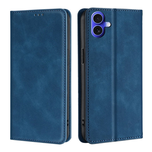 For iPhone 16 Plus Skin Feel Magnetic Leather Phone Case(Blue) by buy2fix