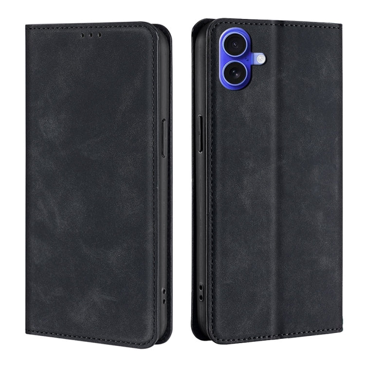 For iPhone 16 Plus Skin Feel Magnetic Leather Phone Case(Black) - iPhone 16 Plus Cases by buy2fix | Online Shopping UK | buy2fix