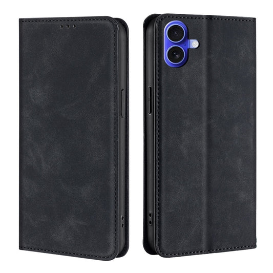 For iPhone 16 Plus Skin Feel Magnetic Leather Phone Case(Black) by buy2fix