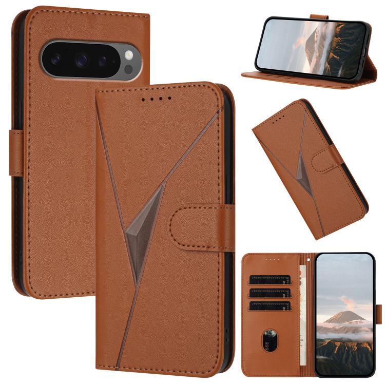For Google Pixel 10 Pro XL Triangle Pattern Buckle Clasp Leather Phone Case(Brown) - Google Cases by buy2fix | Online Shopping UK | buy2fix