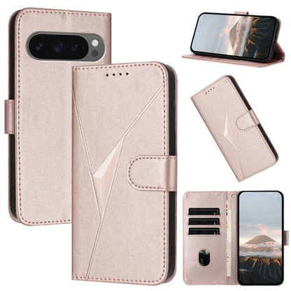 For Google Pixel 10 Pro XL Triangle Pattern Buckle Clasp Leather Phone Case(Rose Gold) - Google Cases by buy2fix | Online Shopping UK | buy2fix