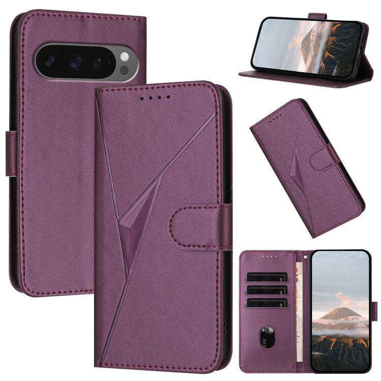 For Google Pixel 10 / Pixel 10 Pro Triangle Pattern Buckle Clasp Leather Phone Case(Dark Purple) - Google Cases by buy2fix | Online Shopping UK | buy2fix