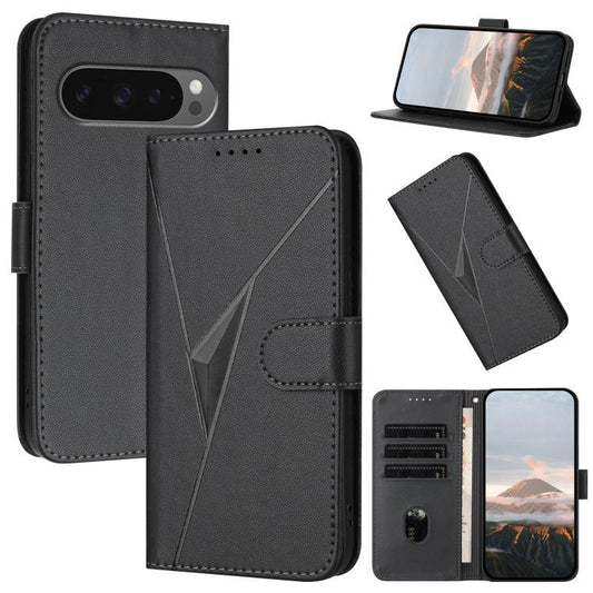 For Google Pixel 10 / Pixel 10 Pro Triangle Pattern Buckle Clasp Leather Phone Case(Black) - Google Cases by buy2fix | Online Shopping UK | buy2fix