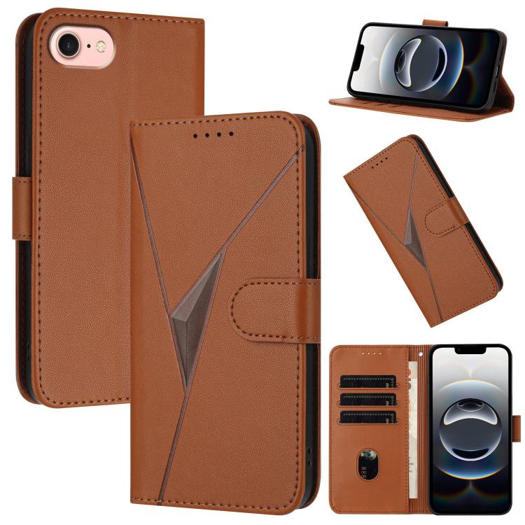 For iPhone 16e Triangle Pattern Buckle Clasp Leather Phone Case(Brown) - iPhone 16e Cases by buy2fix | Online Shopping UK | buy2fix