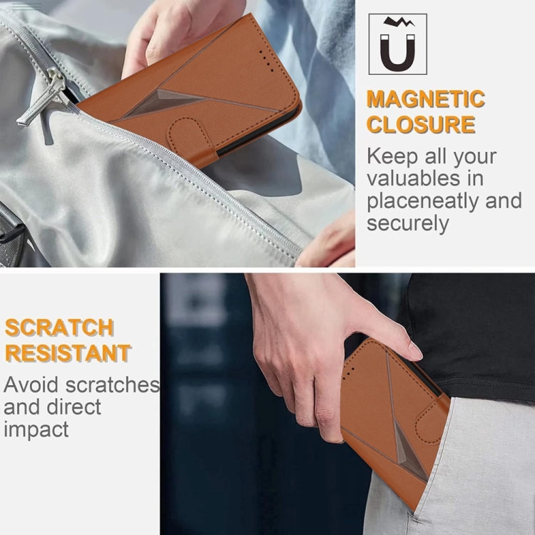For iPhone 16e Triangle Pattern Buckle Clasp Leather Phone Case(Brown) - iPhone 16e Cases by buy2fix | Online Shopping UK | buy2fix