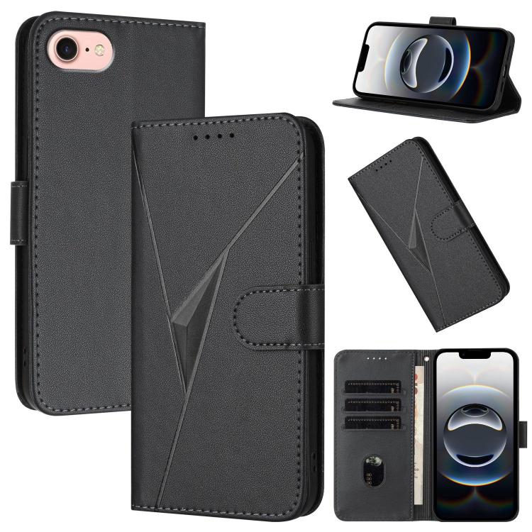 For iPhone 16e Triangle Pattern Buckle Clasp Leather Phone Case(Black) - iPhone 16e Cases by buy2fix | Online Shopping UK | buy2fix