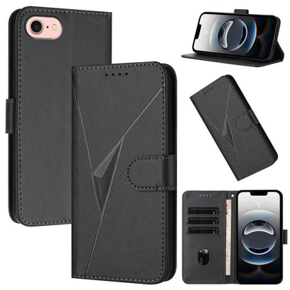 For iPhone 16e Triangle Pattern Buckle Clasp Leather Phone Case(Black) - iPhone 16e Cases by buy2fix | Online Shopping UK | buy2fix