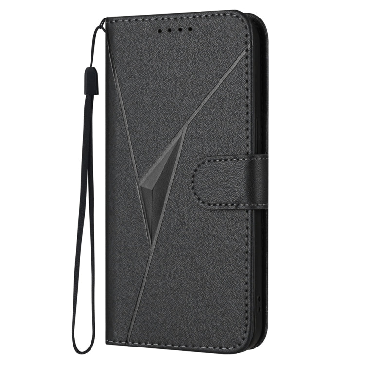 For iPhone 16e Triangle Pattern Buckle Clasp Leather Phone Case(Black) - iPhone 16e Cases by buy2fix | Online Shopping UK | buy2fix