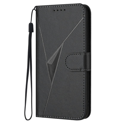 For iPhone 16e Triangle Pattern Buckle Clasp Leather Phone Case(Black) - iPhone 16e Cases by buy2fix | Online Shopping UK | buy2fix