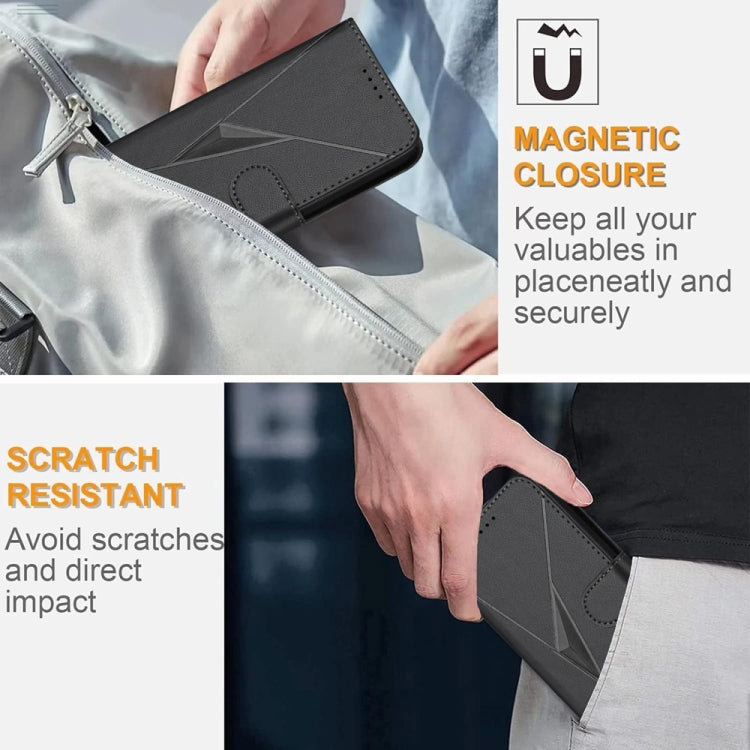 For iPhone 16e Triangle Pattern Buckle Clasp Leather Phone Case(Black) - iPhone 16e Cases by buy2fix | Online Shopping UK | buy2fix