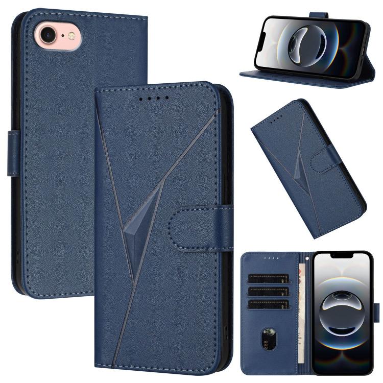 For iPhone 16e Triangle Pattern Buckle Clasp Leather Phone Case(Royal Blue) - iPhone 16e Cases by buy2fix | Online Shopping UK | buy2fix