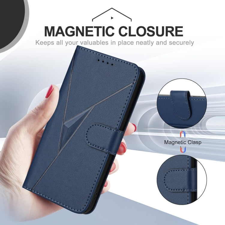 For iPhone 16e Triangle Pattern Buckle Clasp Leather Phone Case(Royal Blue) - iPhone 16e Cases by buy2fix | Online Shopping UK | buy2fix