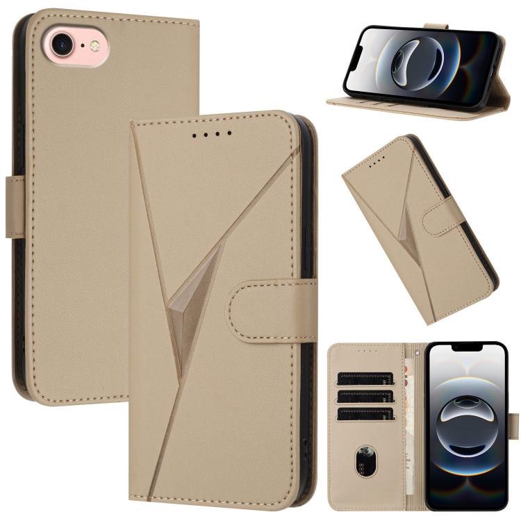 For iPhone 16e Triangle Pattern Buckle Clasp Leather Phone Case(Gold) - iPhone 16e Cases by buy2fix | Online Shopping UK | buy2fix