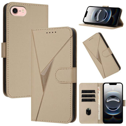 For iPhone 16e Triangle Pattern Buckle Clasp Leather Phone Case(Gold) - iPhone 16e Cases by buy2fix | Online Shopping UK | buy2fix