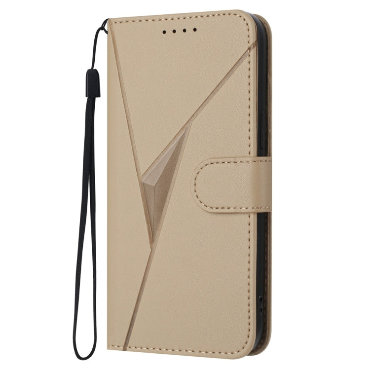 For iPhone 16e Triangle Pattern Buckle Clasp Leather Phone Case(Gold) - iPhone 16e Cases by buy2fix | Online Shopping UK | buy2fix