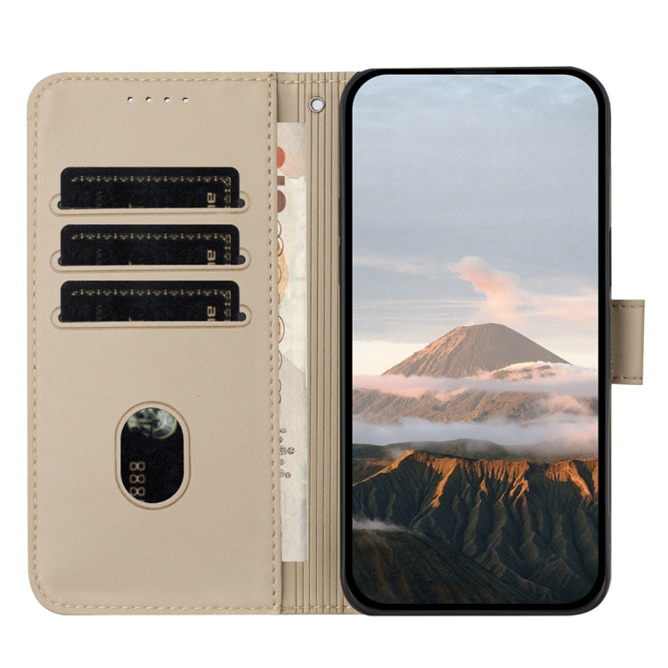 For iPhone 16e Triangle Pattern Buckle Clasp Leather Phone Case(Gold) - iPhone 16e Cases by buy2fix | Online Shopping UK | buy2fix