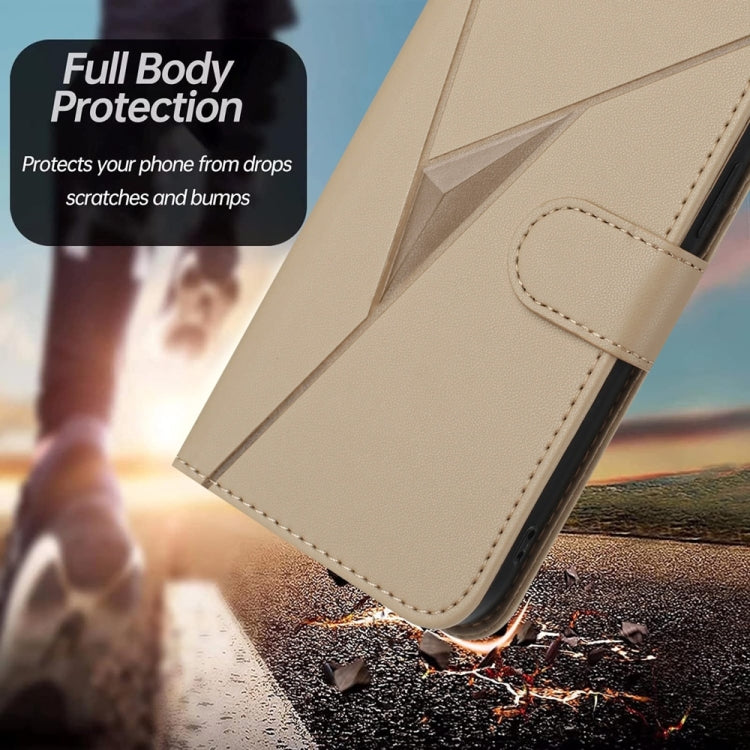 For iPhone 16e Triangle Pattern Buckle Clasp Leather Phone Case(Gold) - iPhone 16e Cases by buy2fix | Online Shopping UK | buy2fix