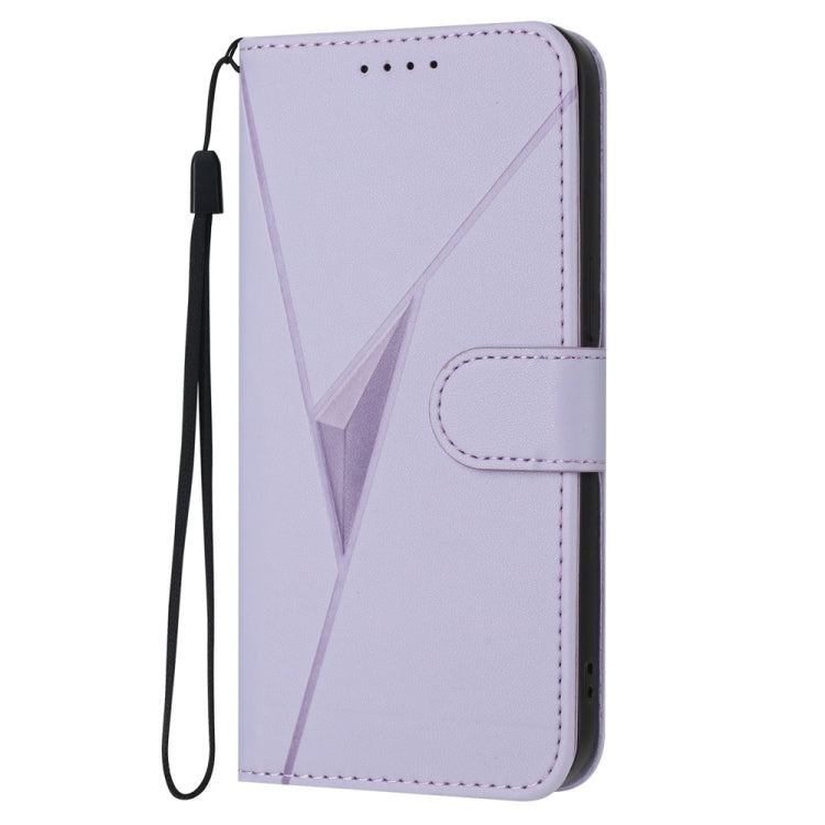 For iPhone 16e Triangle Pattern Buckle Clasp Leather Phone Case(Light Purple) - iPhone 16e Cases by buy2fix | Online Shopping UK | buy2fix