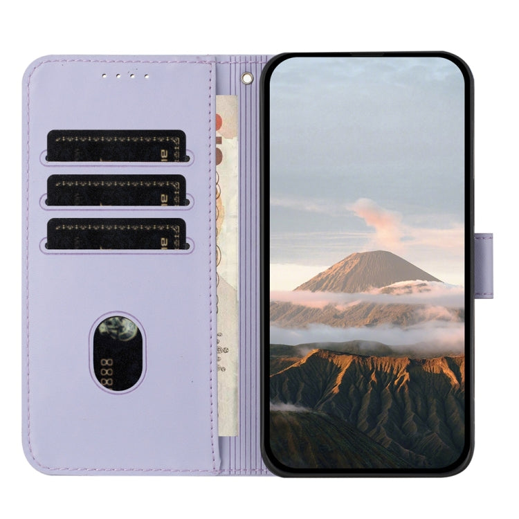For iPhone 16e Triangle Pattern Buckle Clasp Leather Phone Case(Light Purple) - iPhone 16e Cases by buy2fix | Online Shopping UK | buy2fix