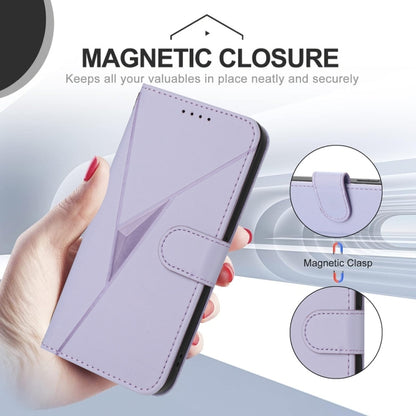 For iPhone 16e Triangle Pattern Buckle Clasp Leather Phone Case(Light Purple) - iPhone 16e Cases by buy2fix | Online Shopping UK | buy2fix