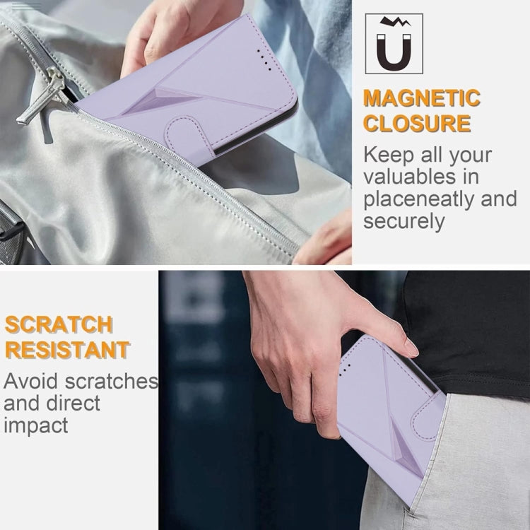 For iPhone 16e Triangle Pattern Buckle Clasp Leather Phone Case(Light Purple) - iPhone 16e Cases by buy2fix | Online Shopping UK | buy2fix