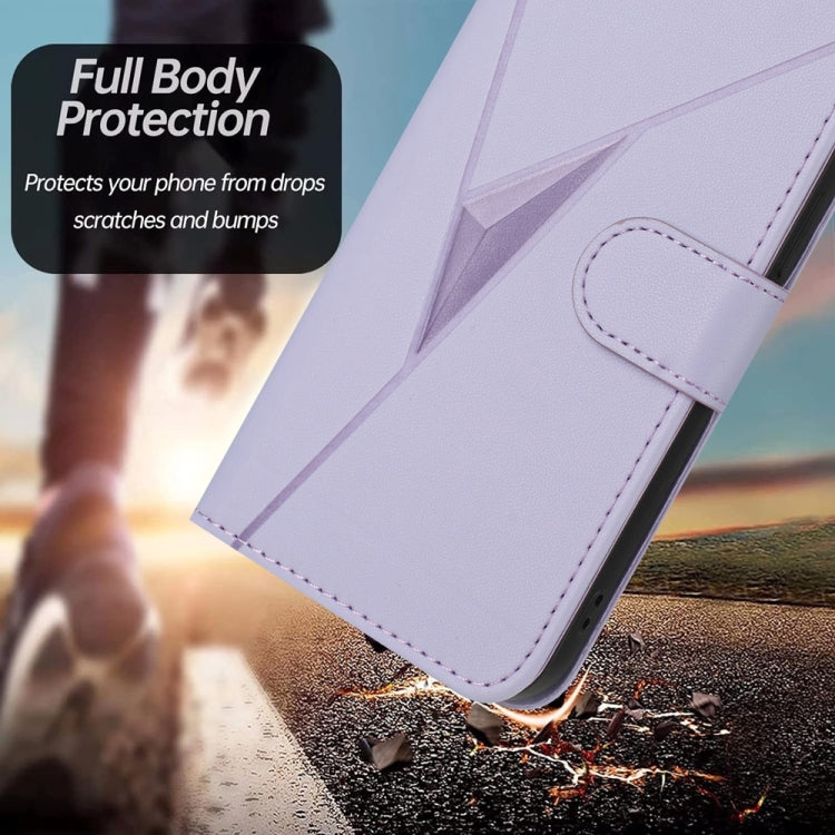 For iPhone 16e Triangle Pattern Buckle Clasp Leather Phone Case(Light Purple) - iPhone 16e Cases by buy2fix | Online Shopping UK | buy2fix