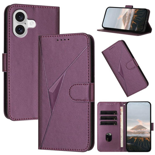 For iPhone 17 Triangle Pattern Buckle Clasp Leather Phone Case(Dark Purple) - iPhone 17 Cases by buy2fix | Online Shopping UK | buy2fix