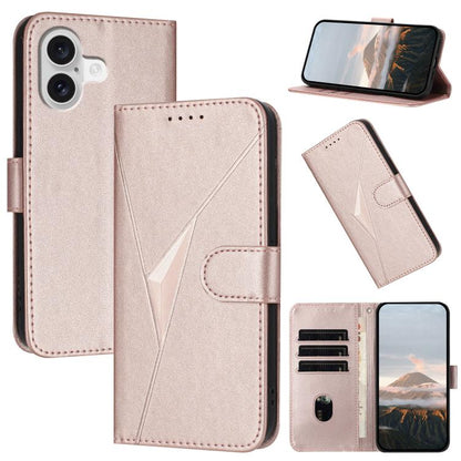 For iPhone 17 Triangle Pattern Buckle Clasp Leather Phone Case(Rose Gold) - iPhone 17 Cases by buy2fix | Online Shopping UK | buy2fix