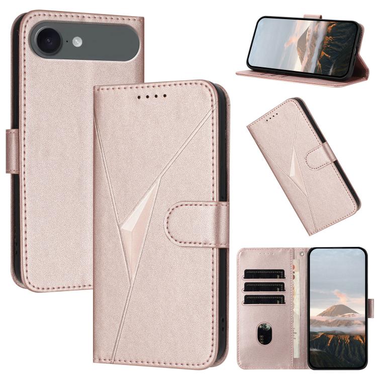 For iPhone 17 Air Triangle Pattern Buckle Clasp Leather Phone Case(Rose Gold) - iPhone 17 Air Cases by buy2fix | Online Shopping UK | buy2fix