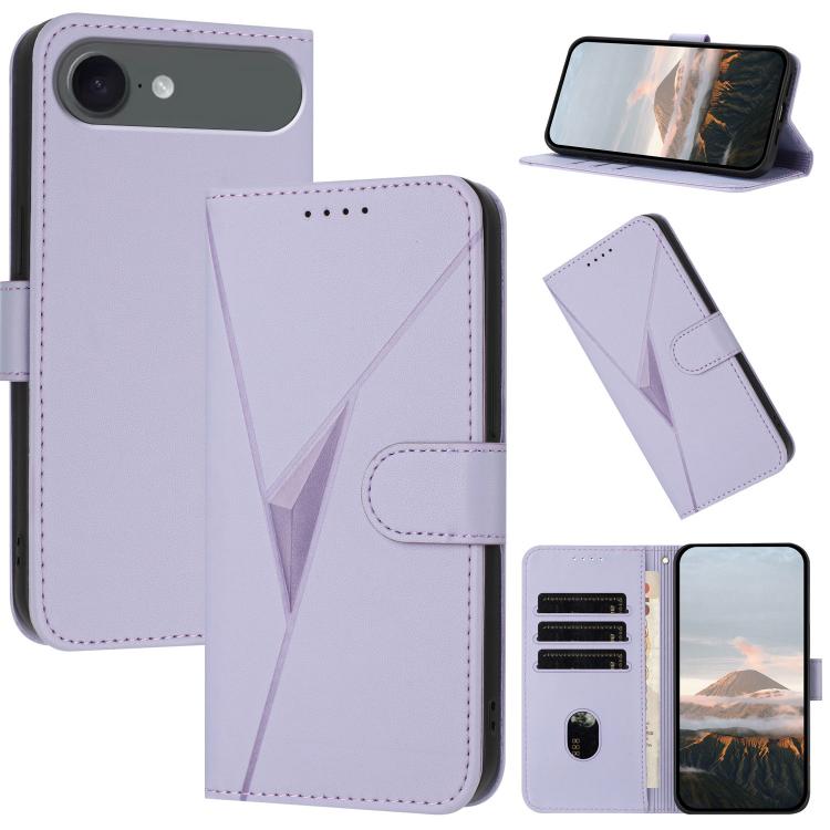 For iPhone 17 Air Triangle Pattern Buckle Clasp Leather Phone Case(Light Purple) - iPhone 17 Air Cases by buy2fix | Online Shopping UK | buy2fix