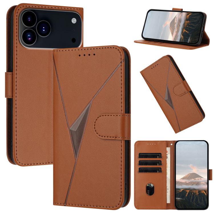 For iPhone 17 Pro Max Triangle Pattern Buckle Clasp Leather Phone Case(Brown) - iPhone 17 Pro Max Cases by buy2fix | Online Shopping UK | buy2fix