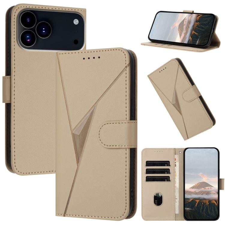 For iPhone 17 Pro Max Triangle Pattern Buckle Clasp Leather Phone Case(Gold) - iPhone 17 Pro Max Cases by buy2fix | Online Shopping UK | buy2fix