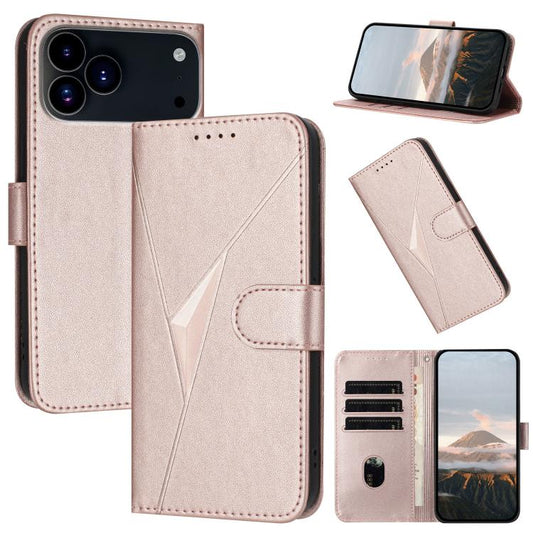 For iPhone 17 Pro Max Triangle Pattern Buckle Clasp Leather Phone Case(Rose Gold) - iPhone 17 Pro Max Cases by buy2fix | Online Shopping UK | buy2fix