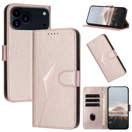 For iPhone 18 Pro Max / 17 Pro Max Triangle Pattern Buckle Clasp Leather Phone Case(Rose Gold)