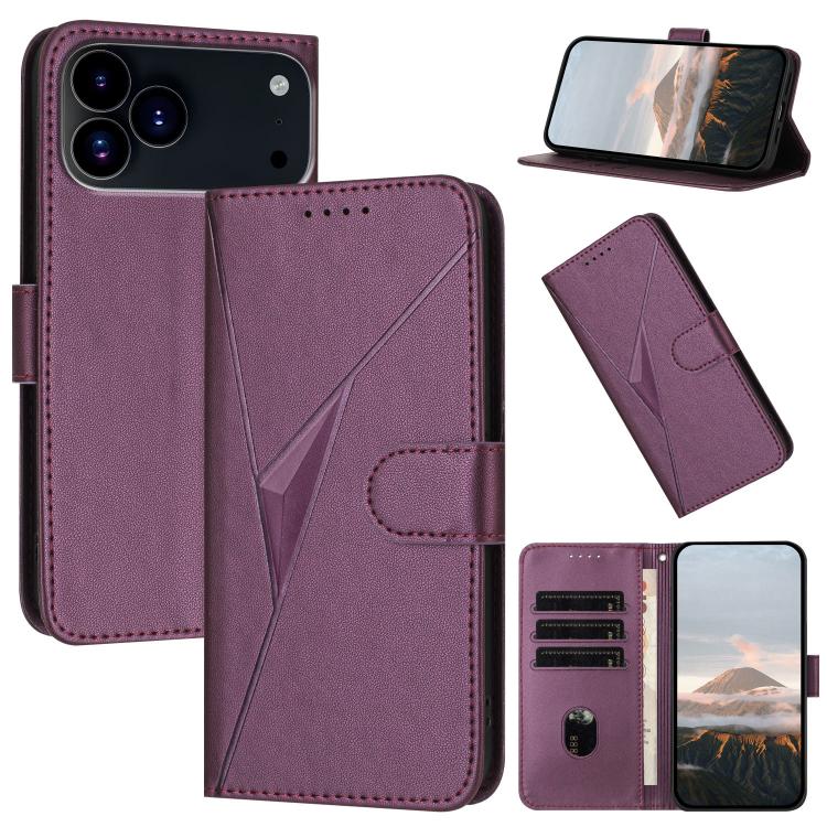For iPhone 17 Pro Triangle Pattern Buckle Clasp Leather Phone Case(Dark Purple) - iPhone 17 Pro Cases by buy2fix | Online Shopping UK | buy2fix