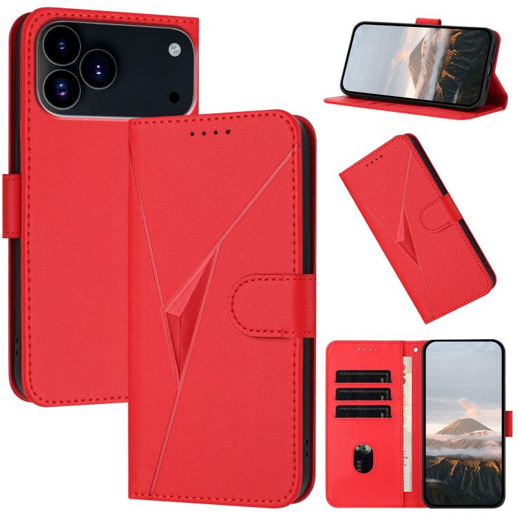 For iPhone 17 Pro Triangle Pattern Buckle Clasp Leather Phone Case(Red) - iPhone 17 Pro Cases by buy2fix | Online Shopping UK | buy2fix
