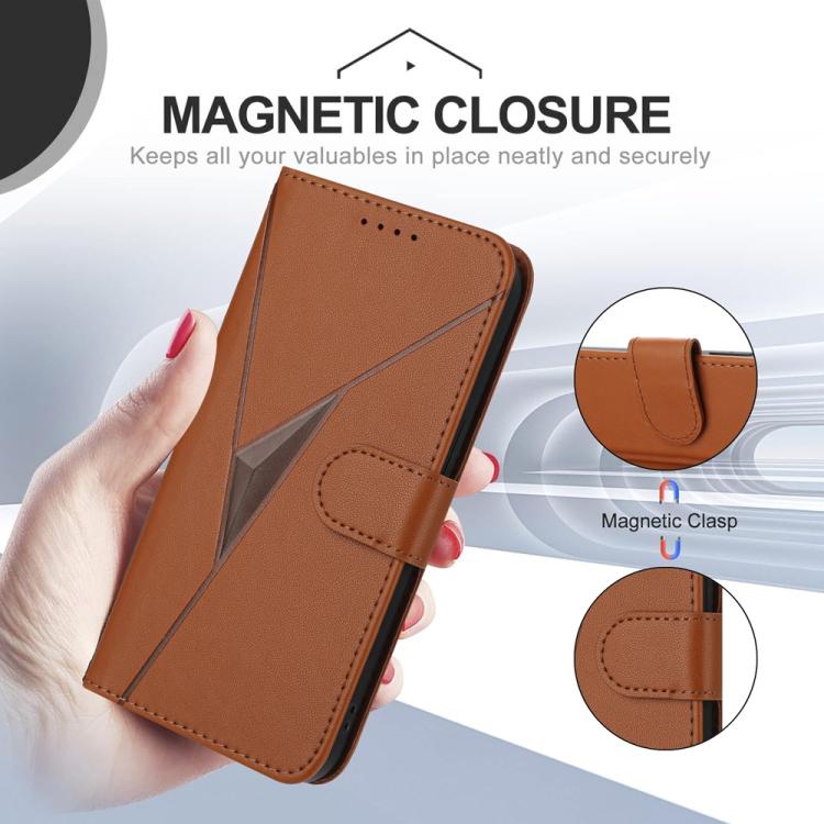 For iPhone 17 Pro Triangle Pattern Buckle Clasp Leather Phone Case(Brown) - iPhone 17 Pro Cases by buy2fix | Online Shopping UK | buy2fix