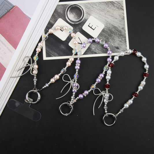 Butterfly Beads Short Bracelet Anti-lost Phone Short Lanyard(White) - Lanyards & Wrist Straps by buy2fix | Online Shopping UK | buy2fix