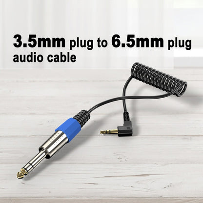 6.5mm to 3.5mm Elbow Guitar Loudspeaker Coiled 6.35mm Audio Cable, Length: 0.5m(Black) - Microphone Audio Cable & Connector by buy2fix | Online Shopping UK | buy2fix